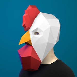 PAPERCRAFT ANIMAL MASk - Chicken bird 3D, Easy Diy adult paper printable Costume for halloween, rave, festival, carnival, party & masquerade