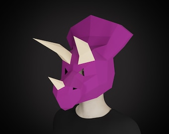 TRICERATOPS MASKE PAPERCRAFT 3D, Diy Dinosaurier Maske für Männer, druckbare PDF-Vorlage, Party Maske Halloween Kostüm, Papier Bastelvorlage für Erwachsene