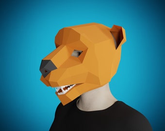 PANTHER MASK PAPERCRAFT 3D-sjabloon, diy volwassen ambacht, maak je eigen Animal Paper kostuum, puma, katachtig masker, Maskerade, kaartmasker halloween