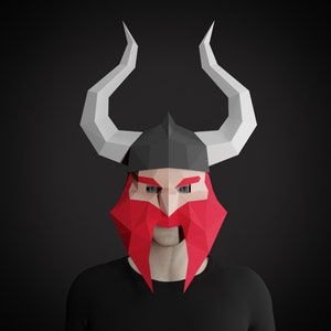 Casco vikingo + cara PAPERCRAFT MASK 3D TEMPLATE, disfraz de guerrero romano diy para halloween, casco pepakura, planes de artesanía cosplay, máscara para hombres