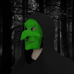 Plantilla de máscara de papel de bruja Baba Yaga, patrón imprimible en pdf, disfraz de miedo de halloween artesanal de papel 3d, cosplay de carnaval diy