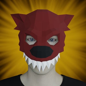 Scary half-mask papercraft - Angry DOG - 3D animal- DIY adult paper craft pattern , printable PDF template, low poly mask