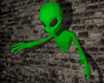 PAPERCRAFT 3D WALL DECOR Alien, printable Pdf template pattern, xxl Diy room decoration, adult paper craft decoration scultpure
