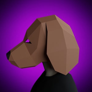 MASCHERA PAPERCRAFT - CANE: Beage - Testa di animale 3D - Modello fai da te per adulti in carta, modello pdf stampabile, crea la tua maschera per Halloween