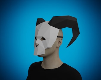 Horned SKULL MASK PAPERCARFT 3D template, masquerade printable pattern, make your own carnival mask, diy adult craft halloween costume