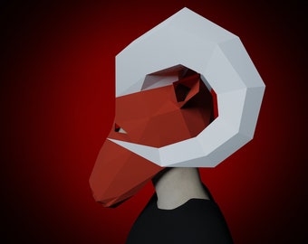PAPERCRAFT MASK RAM, Template Pdf, scary mask, masquerade mask for men, kids, women, easy diy craft, halloween costume, horned mask