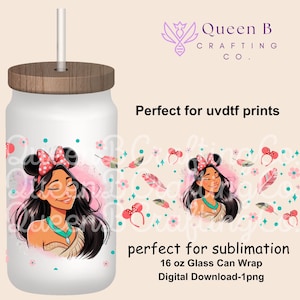 Princess 16 oz Libbey Glass Can Tumbler Sublimation Design, Design Digital Download PNG, Princess PNG, Magical