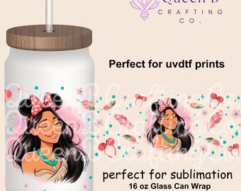 Princess 16 oz Libbey Glass Can Tumbler Sublimation Design, Design Digital Download PNG, Princess PNG, Magical