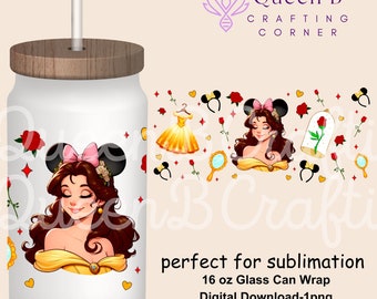 Princess 16 oz Libbey Glass Can Tumbler Sublimation Design, Design Digital Download PNG, Princess PNG, Magical