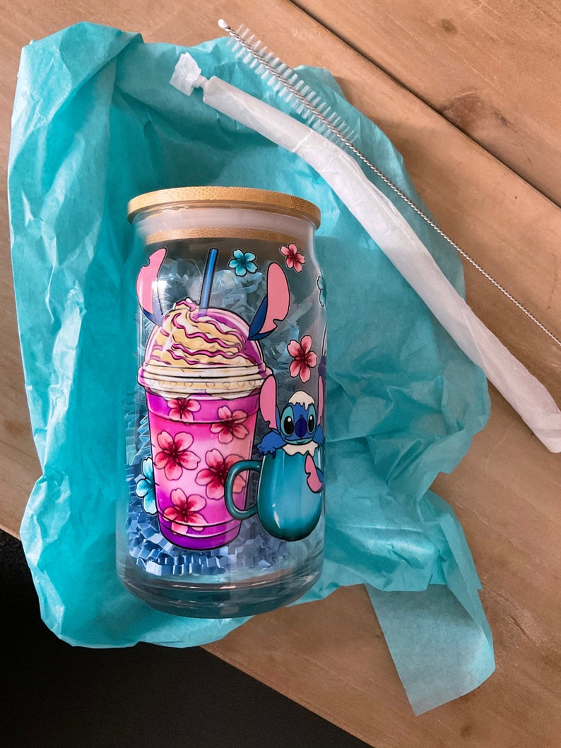 Stitch Glass Cup Glass Can Cup 16oz Glass Cup Gift for Her Etsy