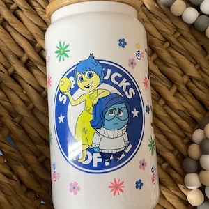 Inside out friends tumbler, 16oz glass can, glass cup