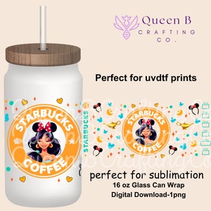 Princess 16 oz Libbey Glass Can Tumbler Sublimation Design, Design Digital Download PNG, Princess PNG, Magical