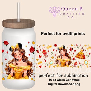 Princess 16 oz Libbey Glass Can Tumbler Sublimation Design, Design Digital Download PNG, Princess PNG, Magical