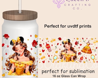 Princess 16 oz Libbey Glass Can Tumbler Sublimation Design, Design Digital Download PNG, Princess PNG, Magical