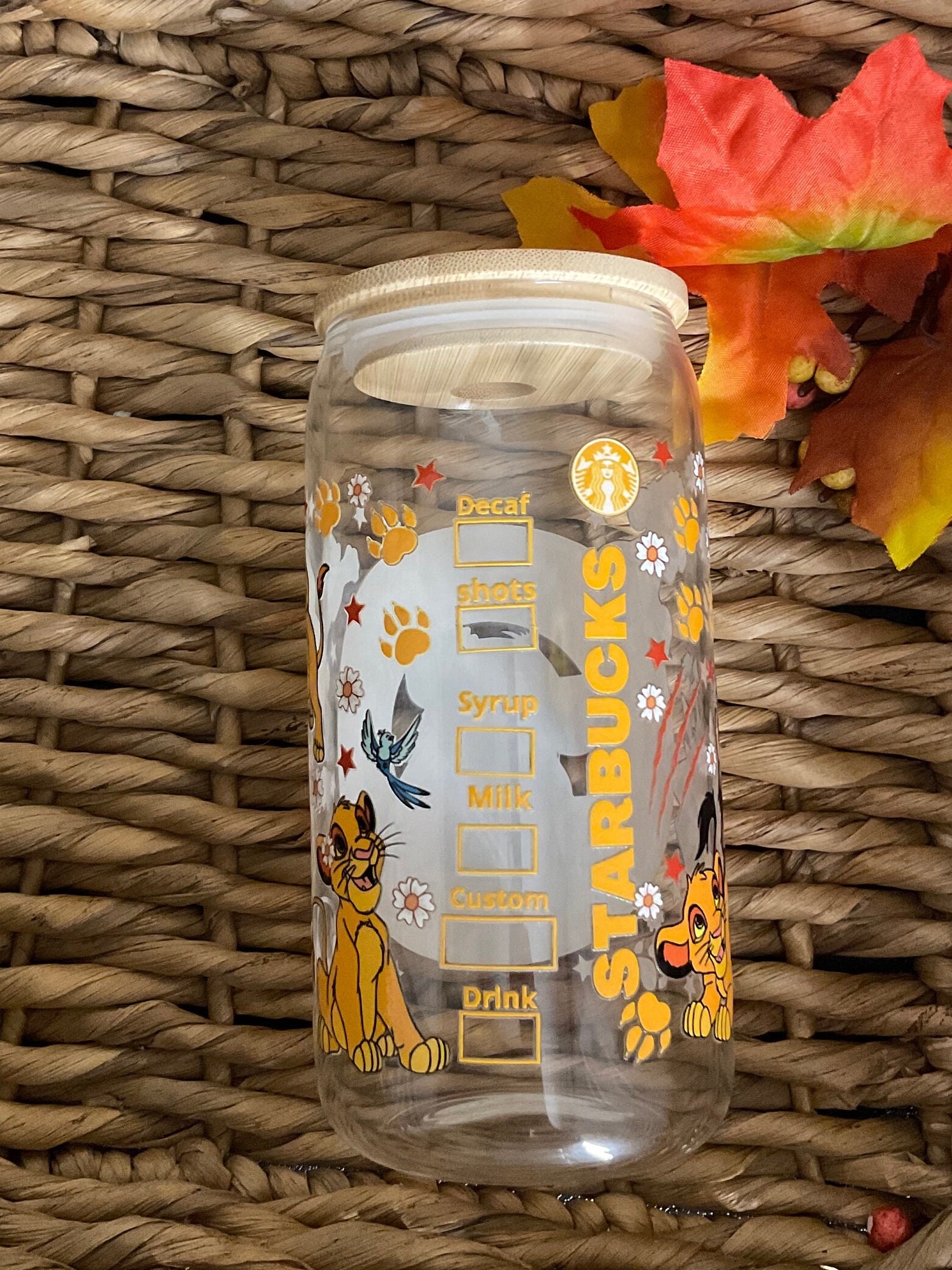 Lion 16 Oz Glass Can Cup Etsy