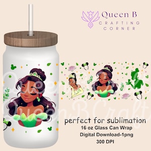 Princess 16 oz Libbey Glass Can Tumbler Sublimation Design, Design Digital Download PNG, Princess PNG, Magical