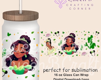 Princess 16 oz Libbey Glass Can Tumbler Sublimation Design, Design Digital Download PNG, Princess PNG, Magical