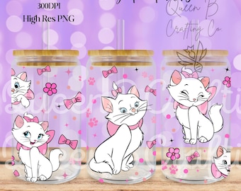 Vaso de Disney Marie Kitty, Envoltura de Aristcat Marie, PNG de sublimación, Png de Marie Stbcks para sublimación, Vaso de lata Libbey, Lata de vidrio de 16 oz Png,