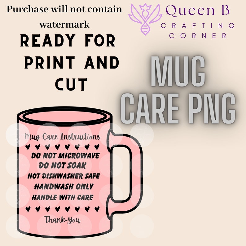 Mug Care Card PNG, Sublimation Mug Care Card, Mug Care Instructions Png