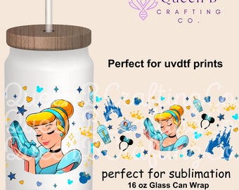 Princess 16 oz Libbey Glass Can Tumbler Sublimation Design, Design Digital Download PNG, Princess PNG, Magical