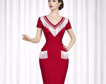 Vintage-Inspired 1940s Western Dress - Fringed. Style THW-CCPP