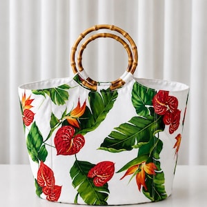 Tote Bag - Bamboo Handles - Fabric Code: THF-015