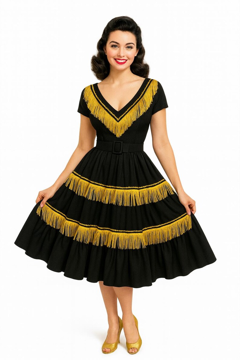 Vintage-Inspired 1940s Western Fringed Dress | Retro Country Outfit | Handmade Custom Fit | Western Festival Wear | Style THW-CSP image 7