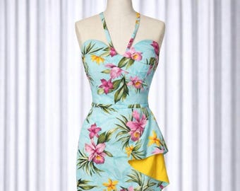 High Waisted Sarong Style Skirt & Top Set | 1950s Retro Pinup Rockabilly Tiki Outfit | Handmade Vintage-Style Two-Piece | Custom Fit