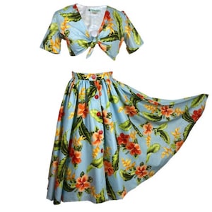 Rockabilly Dresses | Rockabilly Clothing | Viva Las Vegas Full Circle Skirt with Pockets and Tie Front Top $158.16 AT vintagedancer.com