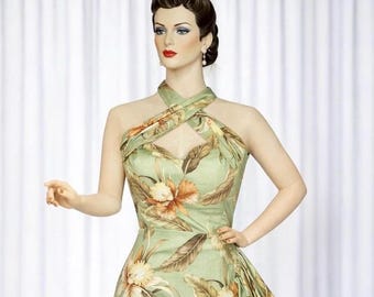 Vintage Inspired Hawaiian Sarong Halter Dress 1950s Tiki Style | Style TH-148