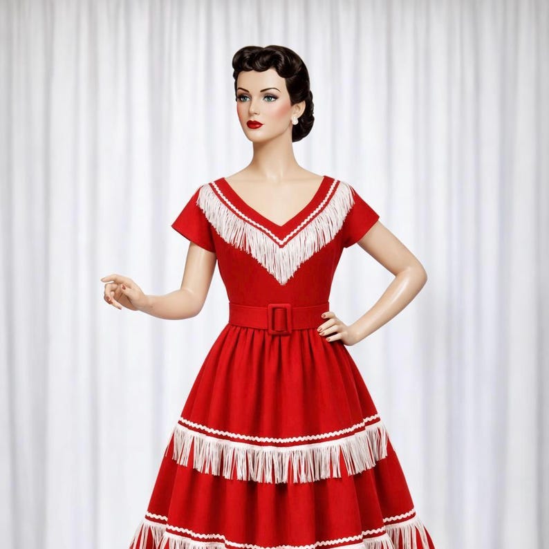 ヴィンテージ風 1940年代 ウエスタン フリンジドレス | レトロカントリー風 | ハンドメイドカスタムフィット | ウエスタンフェスティバルウェア | スタイル THW-CSP 画像 1