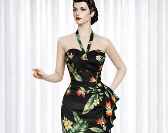 Hawaiian Print Sarong Dress 1950s Rockabilly Tiki Style | Style TH-158