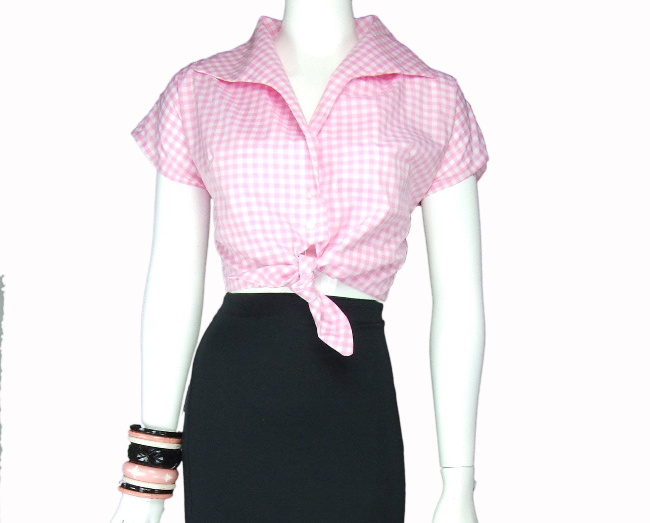Pink gingham shirt tie cheap