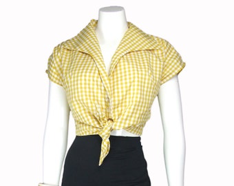 Tie Front Top - Yellow Gingham - Rockabilly Style - Style TH-133