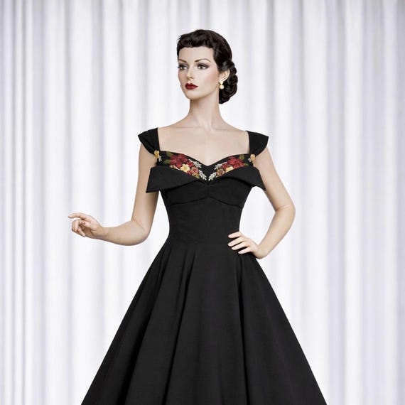 1950s Full Skirt Formal Gown | Vintage Inspired Embroidered Handmade Womens Dress | Style TH-214FB