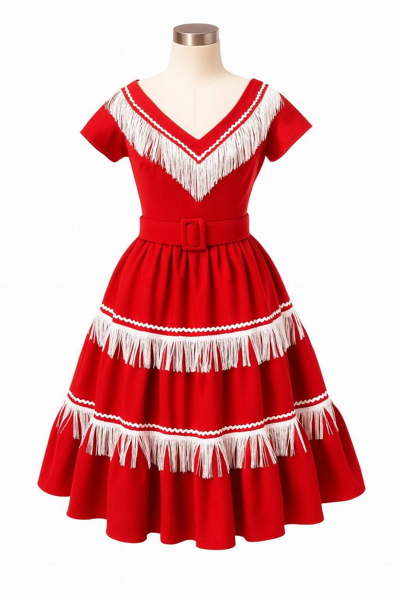 ヴィンテージ風 1940年代 ウエスタン フリンジドレス | レトロカントリー風 | ハンドメイドカスタムフィット | ウエスタンフェスティバルウェア | スタイル THW-CSP 画像 2