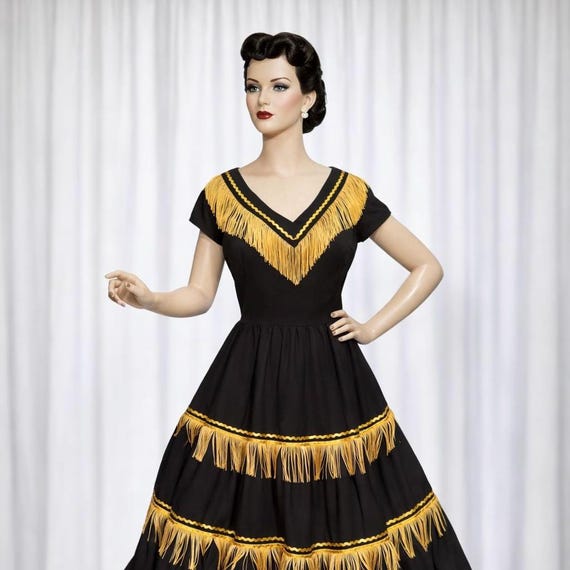 Vintage-Inspired 1940s Western Fringed Dress | Retro Country Outfit | Handmade Custom Fit | Western Festival Wear | Style THW-CSP