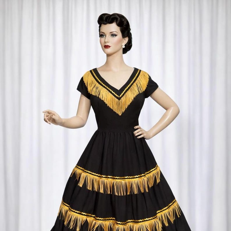 Vintage-Inspired 1940s Western Fringed Dress | Retro Country Outfit | Handmade Custom Fit | Western Festival Wear | Style THW-CSP image 1