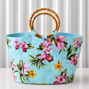Tote Bag - Bamboo Handles - Fabric Code: THF-004