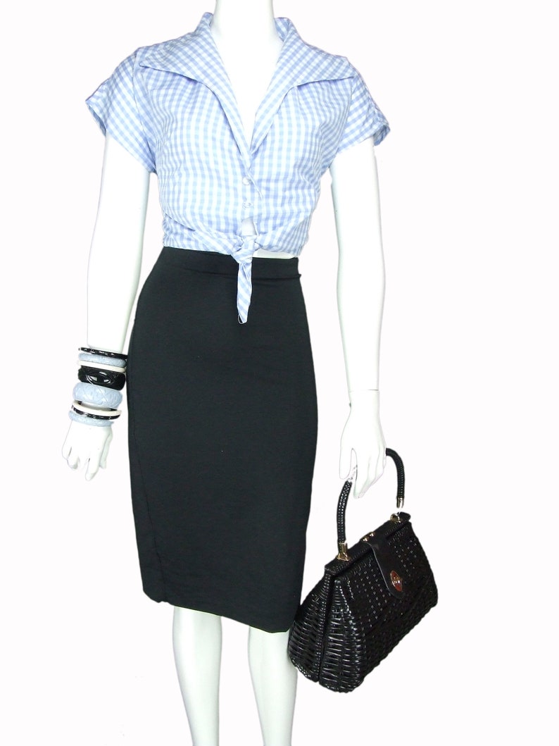 Blue Gingham Shirt Rockabilly Pinup Tie Top Etsy