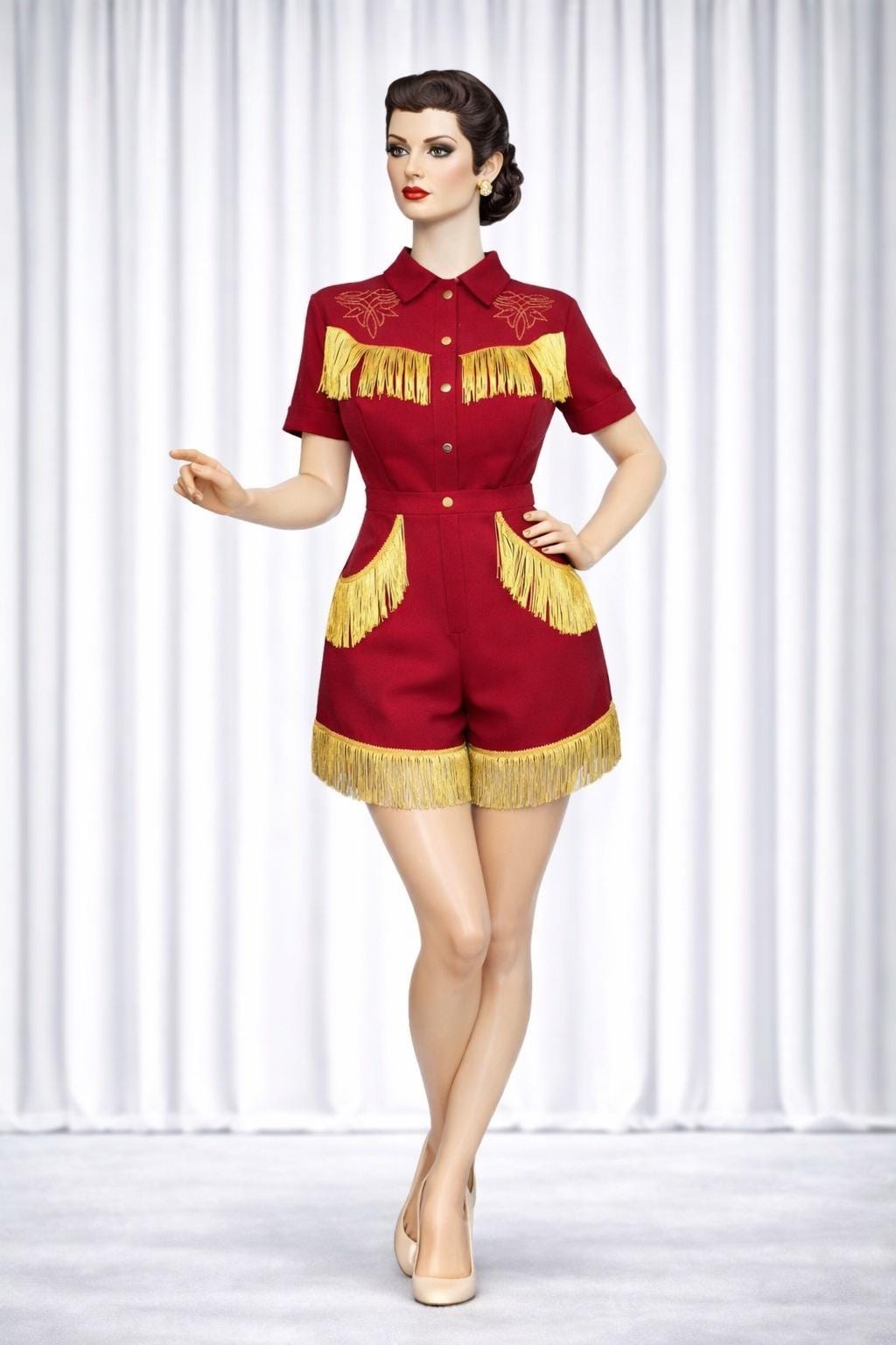 Vintage-inspired 1940s Western Two-piece Set - Embroidered