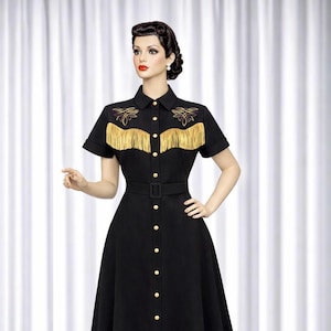 ヴィンテージ風1940年代ウエスタンツーピースセット｜フリンジ付きカウガール衣装｜レトロカントリーフェスティバルウェア｜ハンドメイドカスタムフィット｜スタイル番号THW-001BF