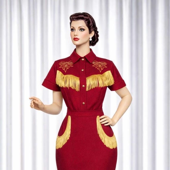 retro cowgirl dress Vintage-Inspired 1940s Western 2 Piece Set | Embroidered Retro Cowgirl  Outfit | Handmade Custom Fit | Western Festival Wear