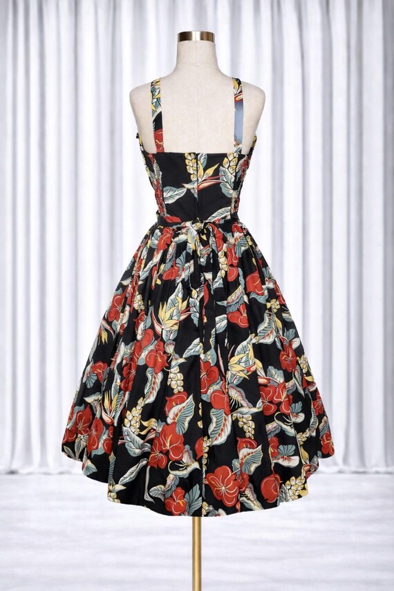 1950s Rockabilly Hawaiian Dress | Vintage Tiki Style Full Skirt with Pockets Handmade | Style TH-214F