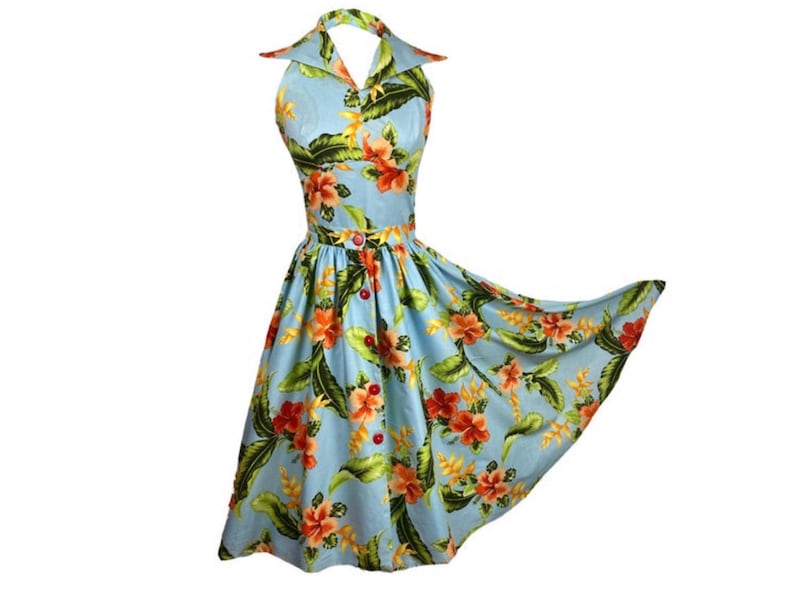 Retro Tiki Dress – Tropical, Hawaiian Dresses     3 Piece Beach Playsuit - 1950s style-Hawaiian - Wing Collar - Style TH-103  AT vintagedancer.com