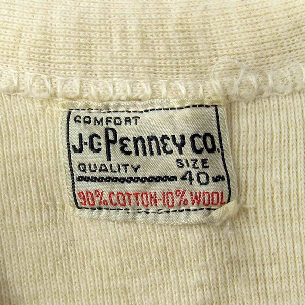 Wow! 20s? 30s? 40s? Vintage JCPenney Penneys Men's Long Underwear Union Suit, Size 40, Cotton / Wool Blend short sleeve, rare and fun!