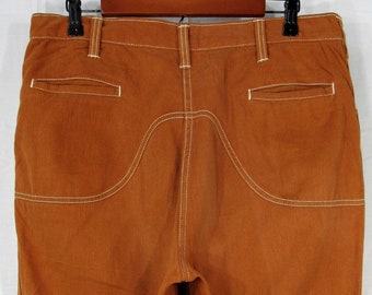 Whoa dude! 1970s Vintage Montgomery Ward Women's Western Style Pants, Lightweight Cotton Denim, Size W 38 M, Orange, Made in Hong Kong