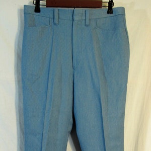 Vintage 1970s Deadstock! Day&#39;s Sportswear Men&#39;s diamond grid weave Textured Leisure Suit Pants Size 33 x 28 Light Blue Talon Zipper