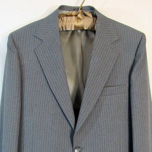 60s or 70s Vintage JCPenney Penney&#39;s Men&#39;s 3 Piece Pinstripe Suit, Size: Jacket 21&quot; P2P, Vest 20&quot; P2P, Pants 33&quot; x 29.75&quot;, Union Made in USA