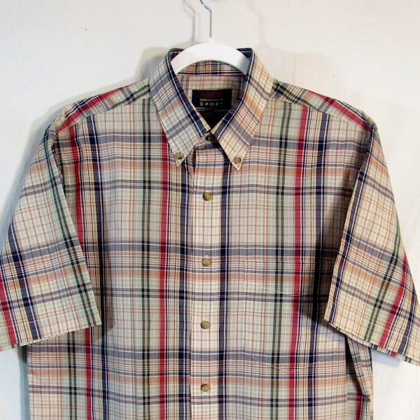 Vintage Unworn! Arrow Sport Men's Red/Blue Plaid Lightweight Short Sleeve Button Shirt, Size M, new without tags and mint! Prep! College!